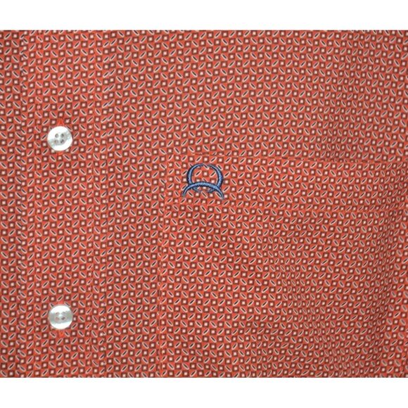 Cinch Mens Orange Geo Print Short Sleeve Button Down Shirt Size XL Western - Picture 5 of 9